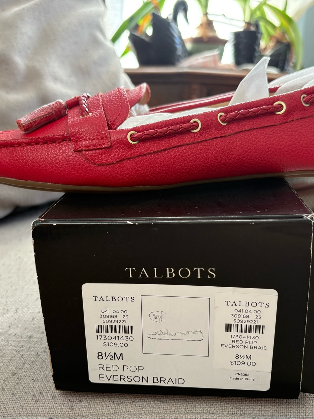 New Talbots Red Leather Tassel Driving Moccasins - Picture 3 of 11